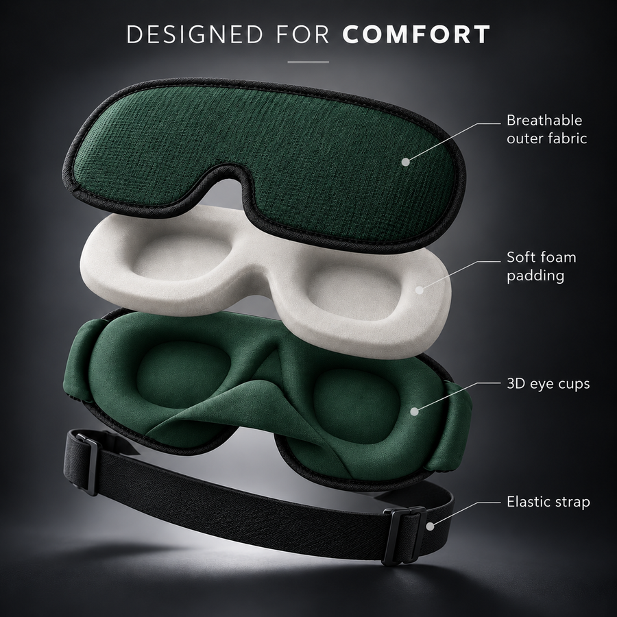Green NOCTA sleep mask 3D eye cups detail
