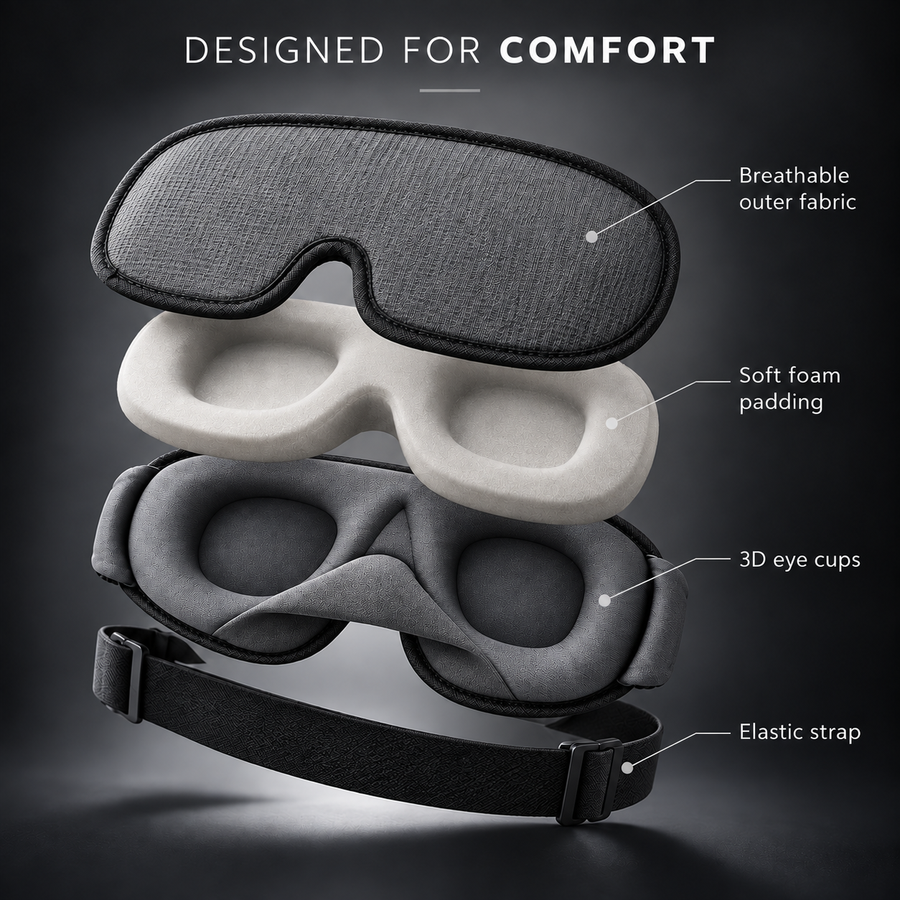 Gray NOCTA sleep mask 3D eye cups detail